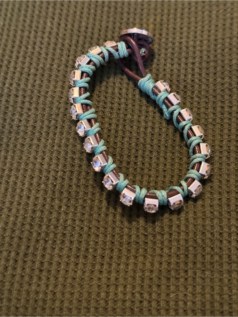 Turquoise Cord & Crystal Bead Bracelet